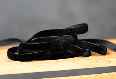 Jet Black Velvet Ribbon, in 3/8 inch width - The Weed Patch