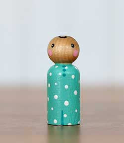 Aqua Polka Dot Peg Doll Baby (or Ornament)