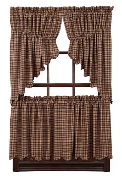 Prescott Brown Plaid Cafe Curtains - 24 inch Tiers