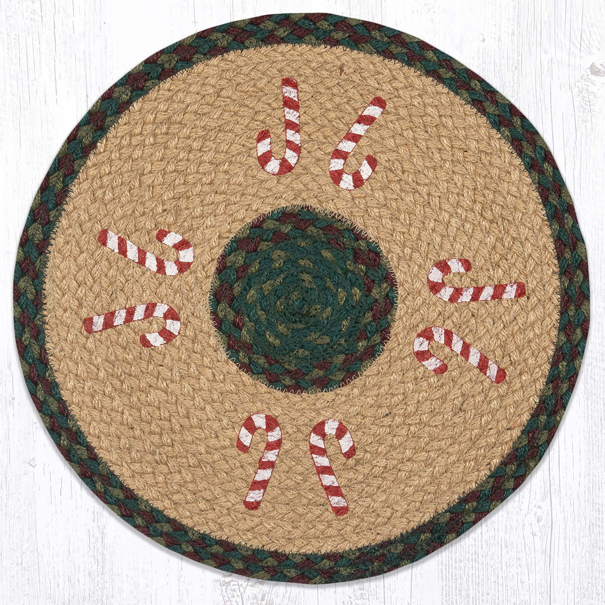 Candy Cane Round Braided Placemat - The Weed Patch