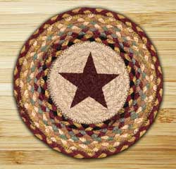 Burgundy Star Braided Jute Tablemat - Round (10 inch)