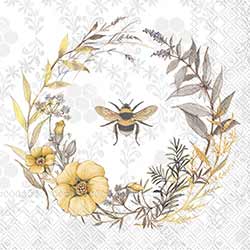 Bee Wildflower Wreath Paper Luncheon Napkins