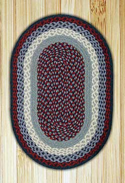 Blue and Burgundy Oval Jute Rug - 20 x 30 inch